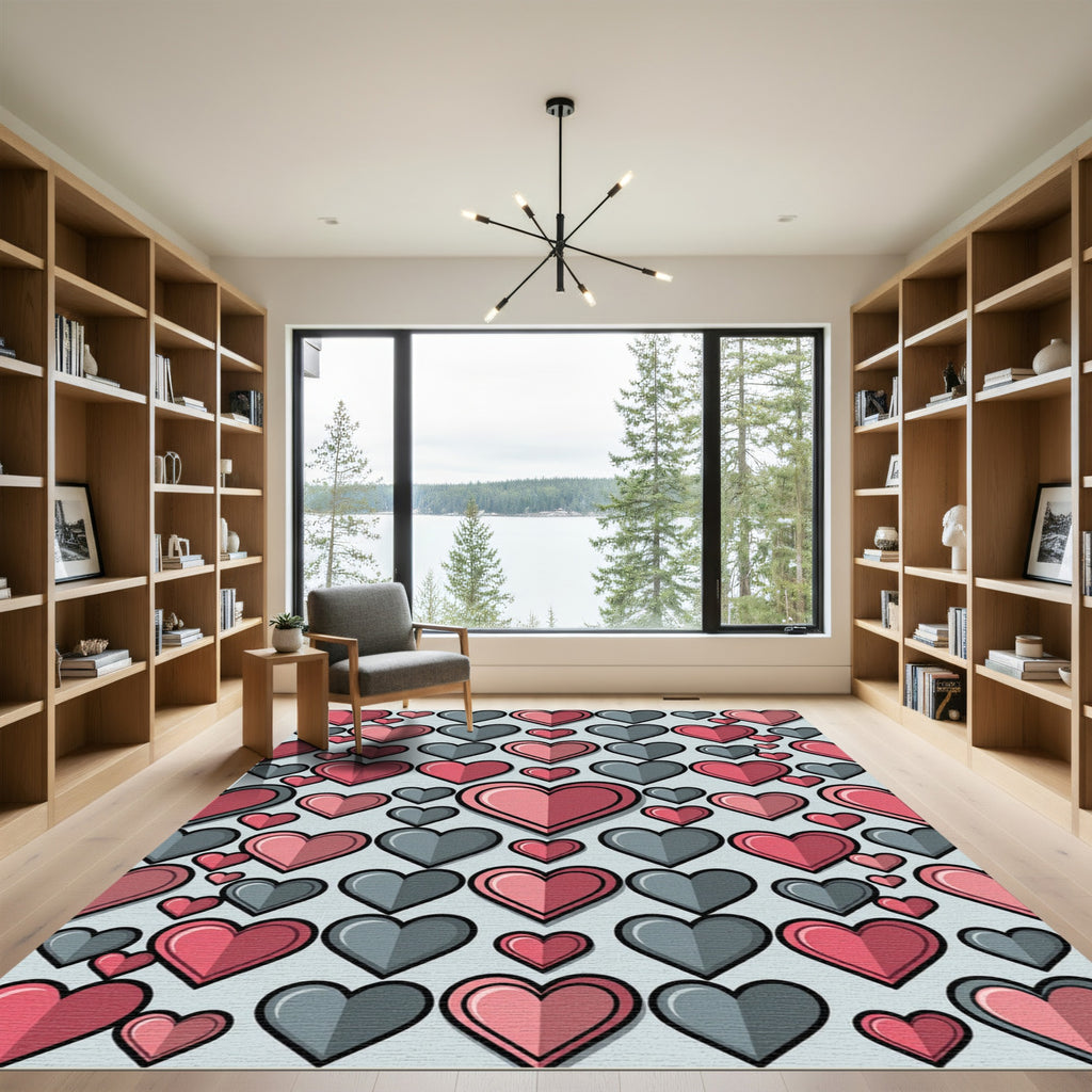 Charming Pink and Gray Heart Wallpaper Rug