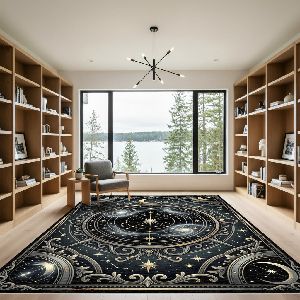 Celestial Gold Moon Astral Galaxy Rug