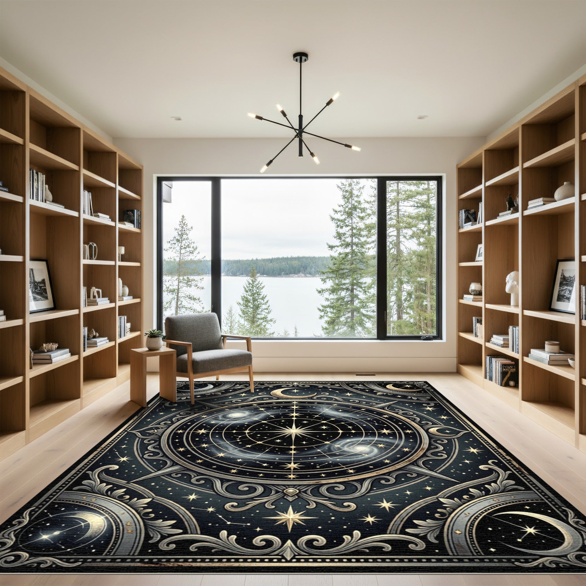 Celestial Gold Moon Astral Galaxy Rug
