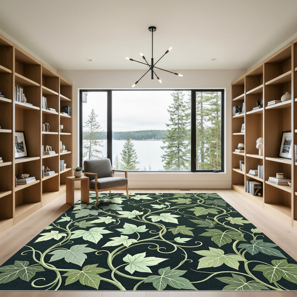 Deep Emerald Ivy Vine Art Nouveau Rug