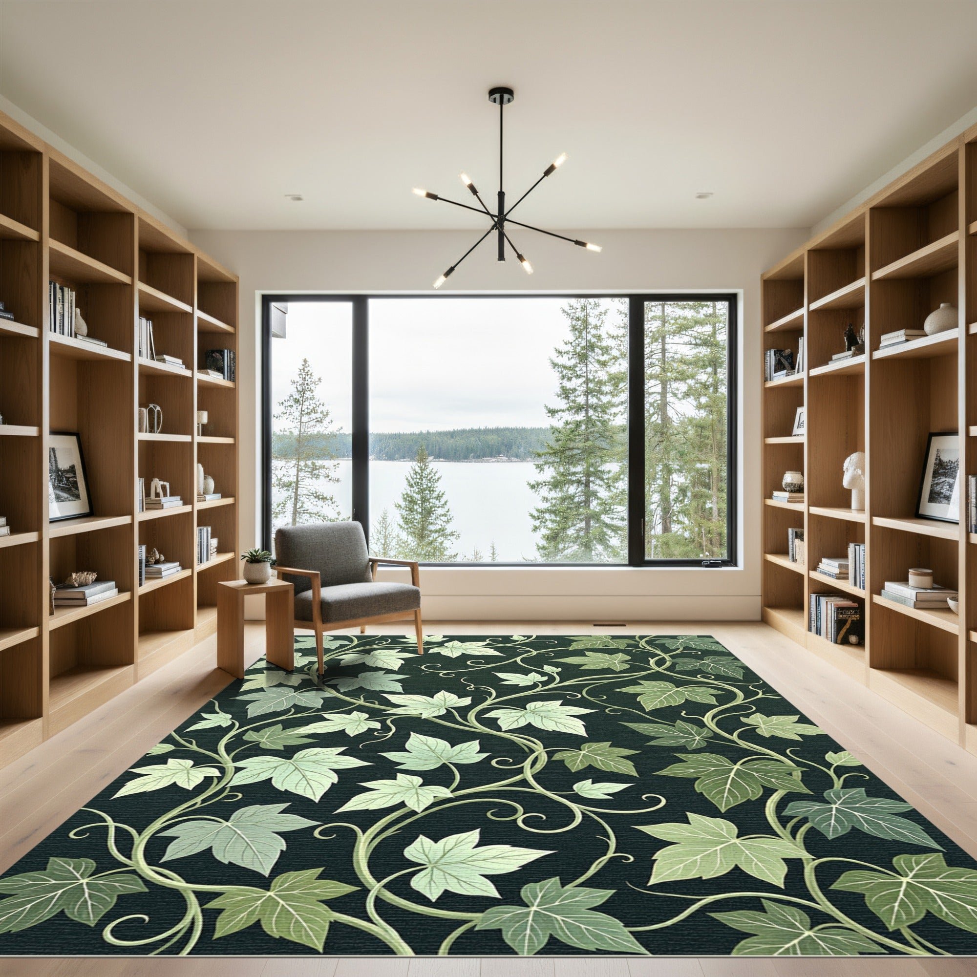 Deep Emerald Ivy Vine Art Nouveau Rug