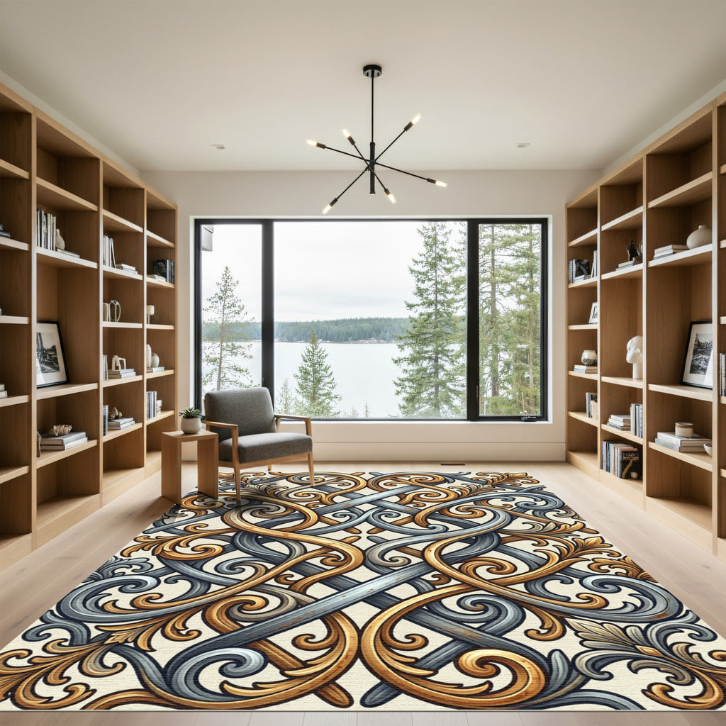 Intricate Gold Gray Celtic Knot Rug