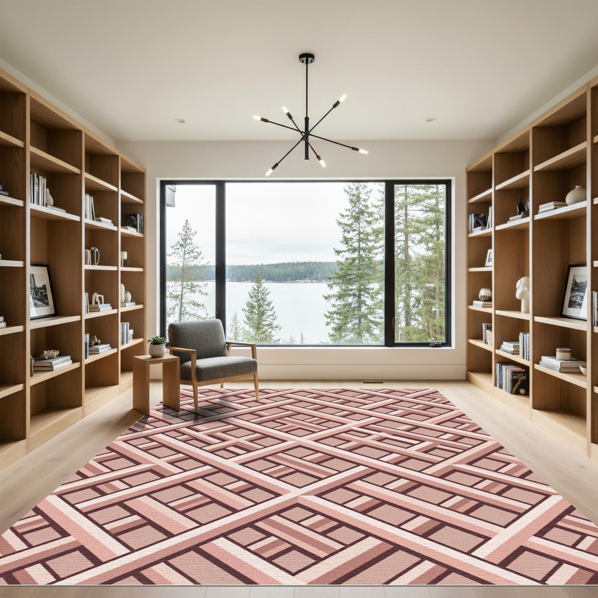 Geometric Rose Gold Interlocking Lattice Rug