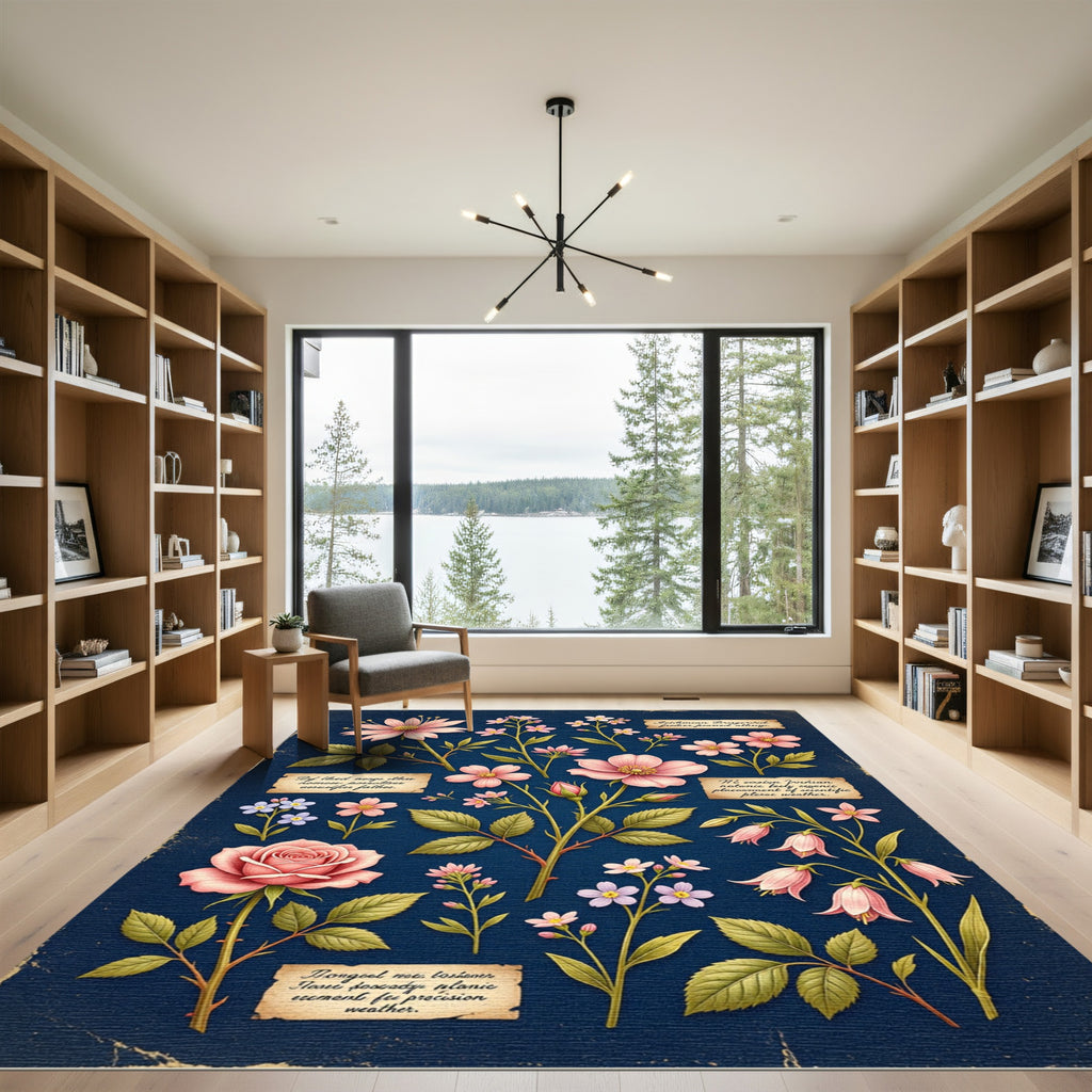 Botanical Pink Floral Navy Field Rug
