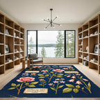 Botanical Pink Floral Navy Field Rug
