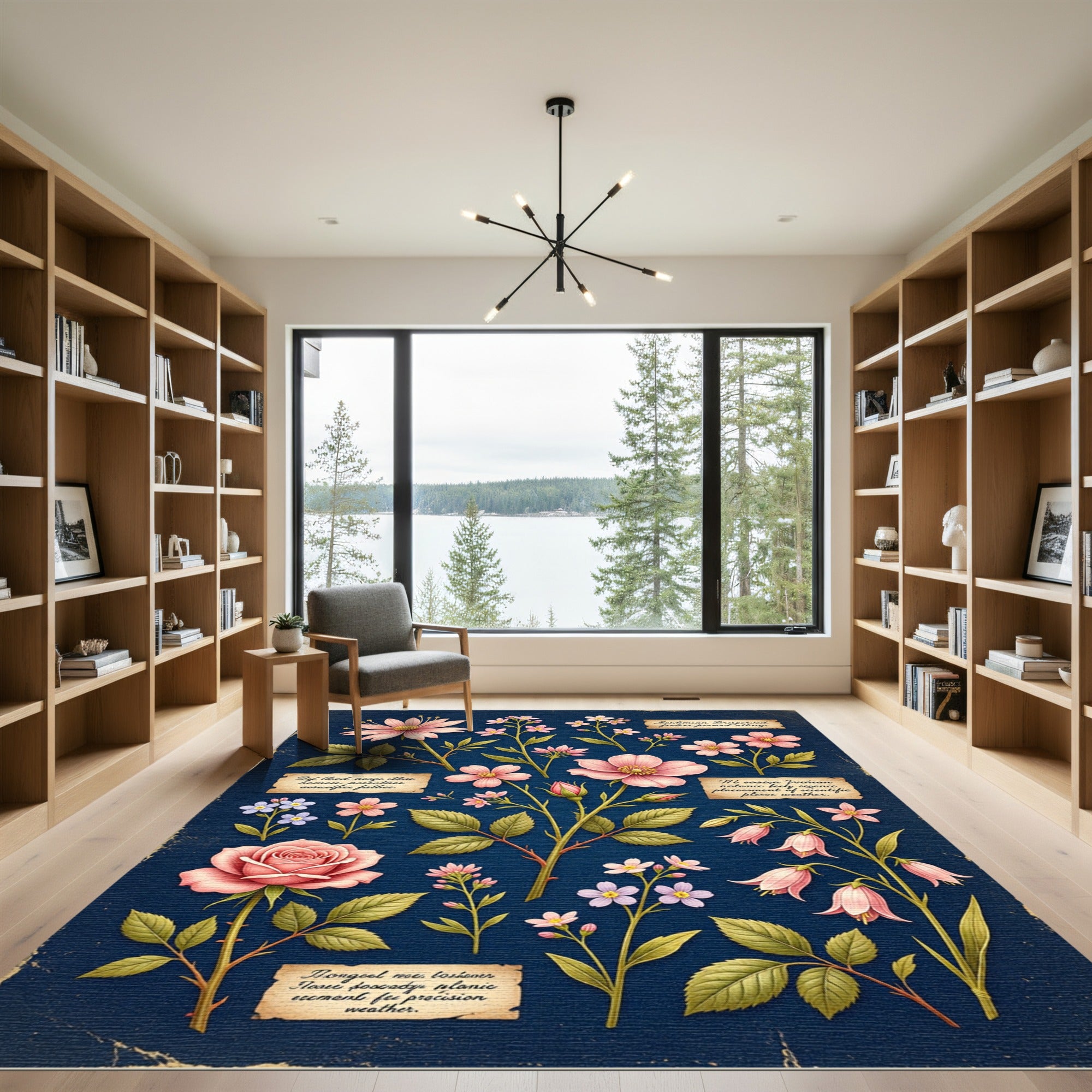 Botanical Pink Floral Navy Field Rug