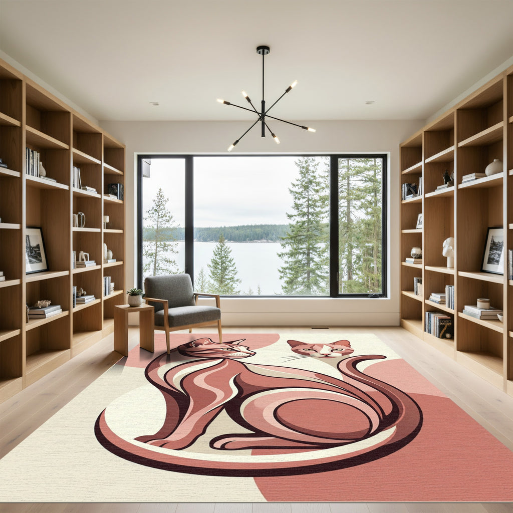 Minimalist Pink Feline Duo Illustration Rug