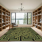 Olive Geometric Interlocking Labyrinth Art Rug