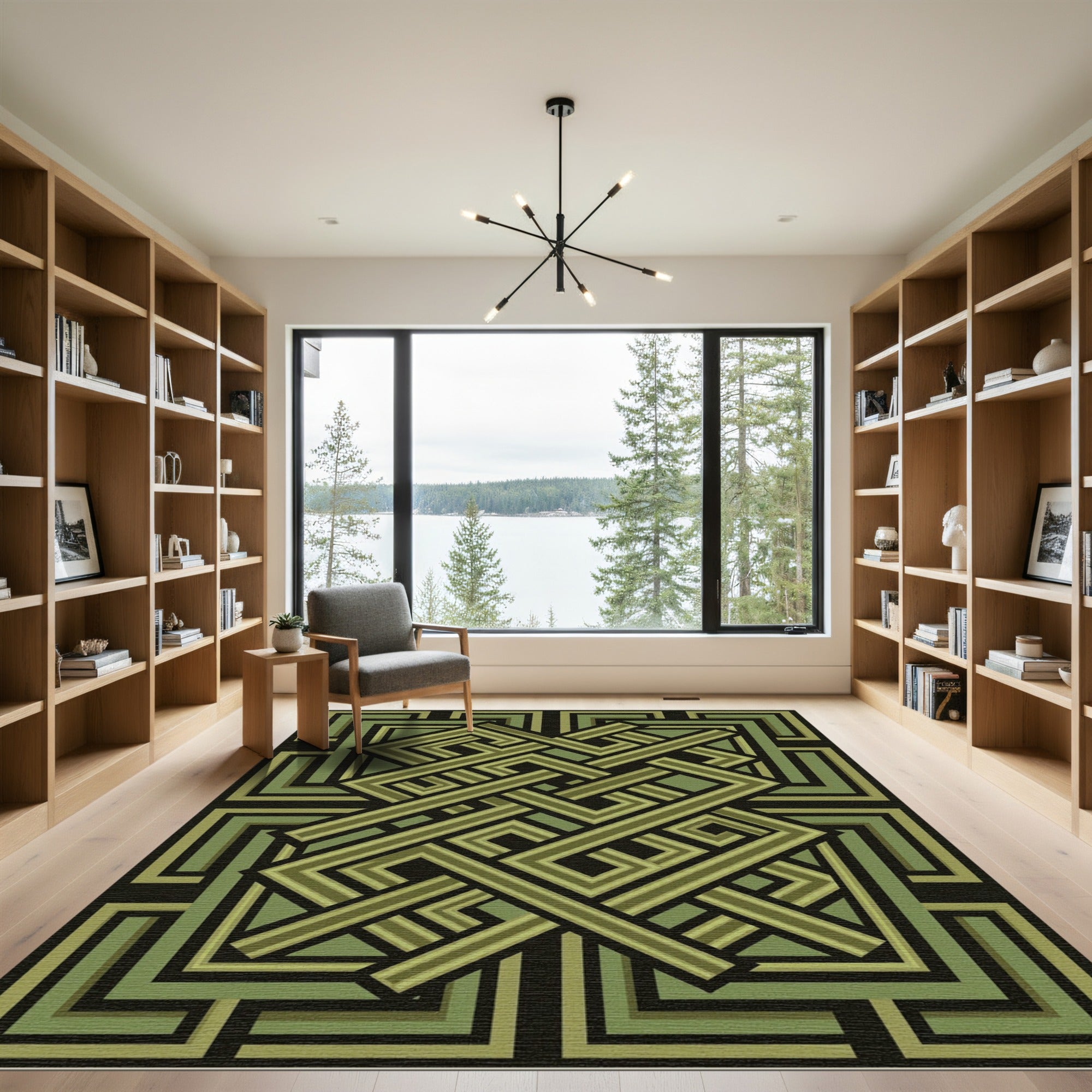 Olive Geometric Interlocking Labyrinth Art Rug