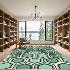 Sophisticated Sage Green Geometric Hexagon Rug