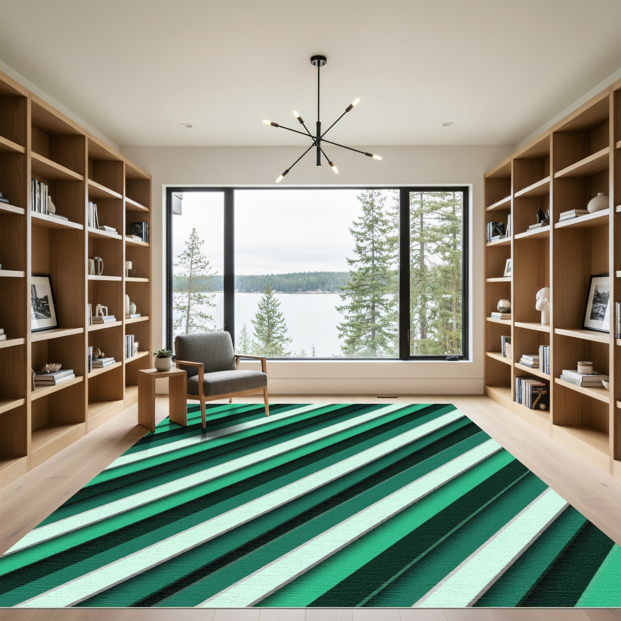 Emerald Green Diagonal Linear Stripe Rug