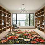 Vibrant Coral Poppy Meadow Garden Rug