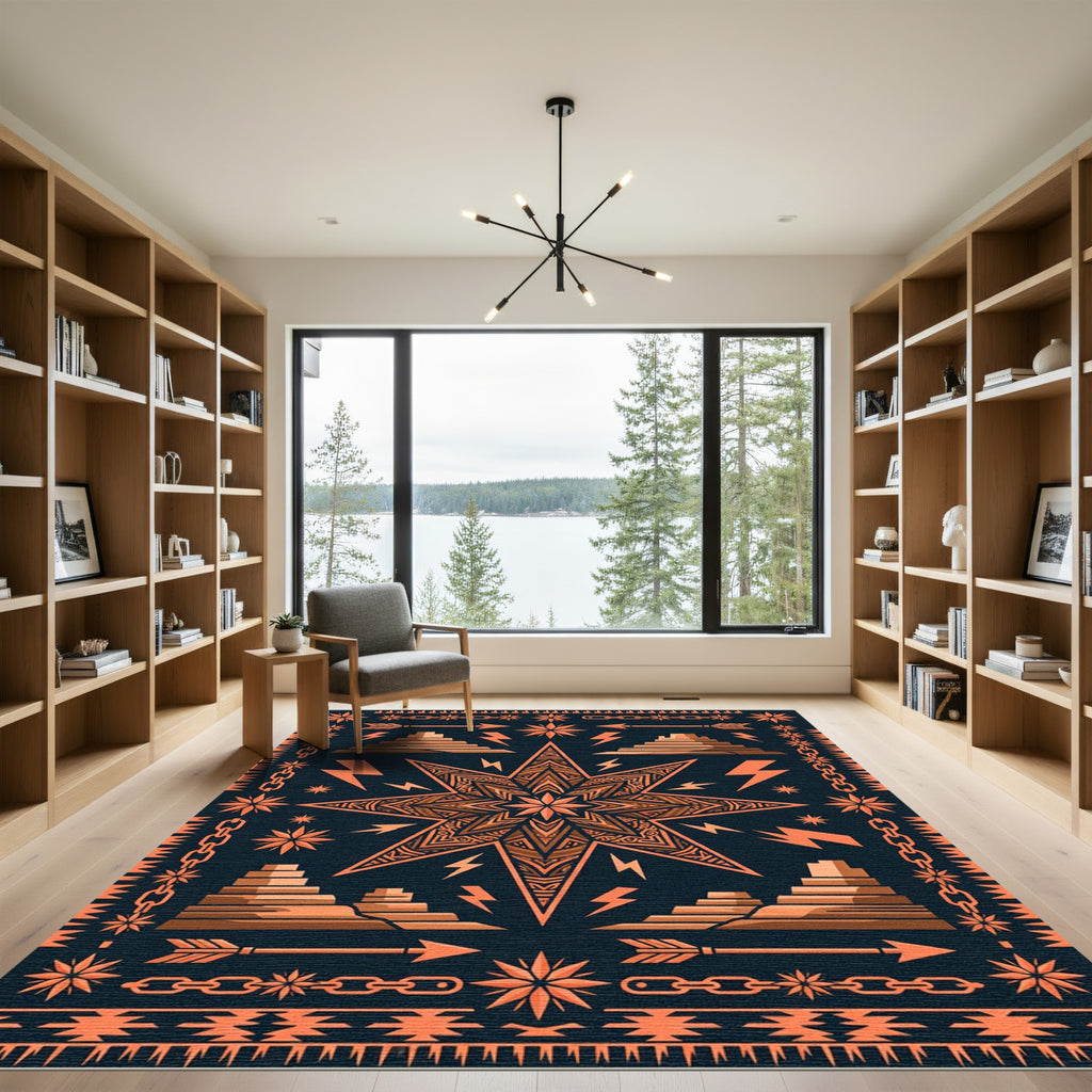 Geometric Star Pyramid Amber Dark Rug