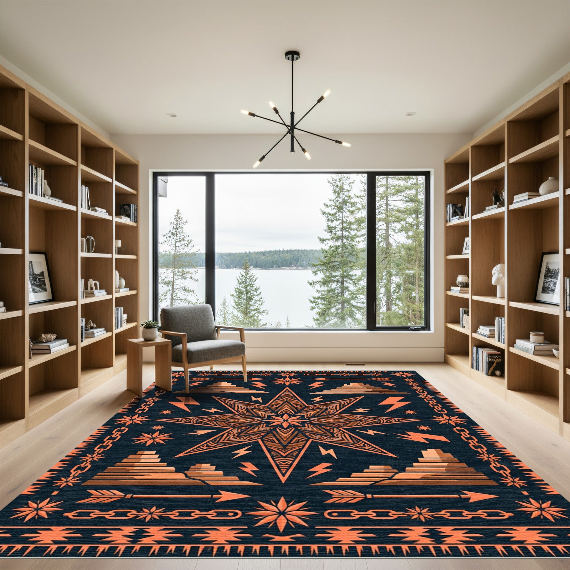 Geometric Star Pyramid Amber Dark Rug