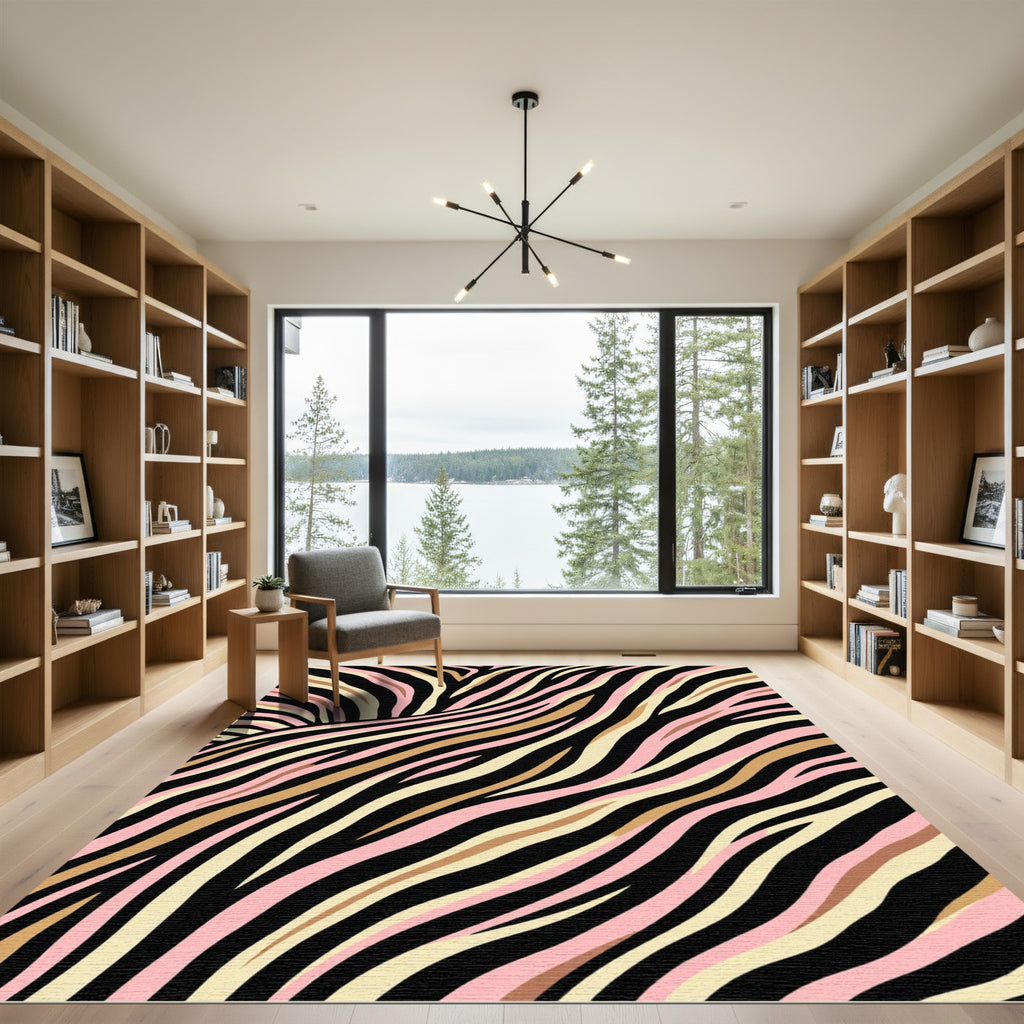 Pink Gold Black Zebra Stripes Rug