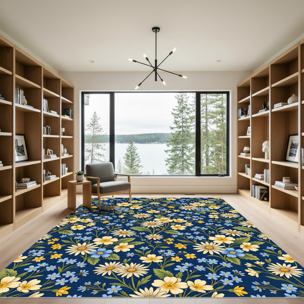 Midnight Daisy and Primrose Garden Floral Rug