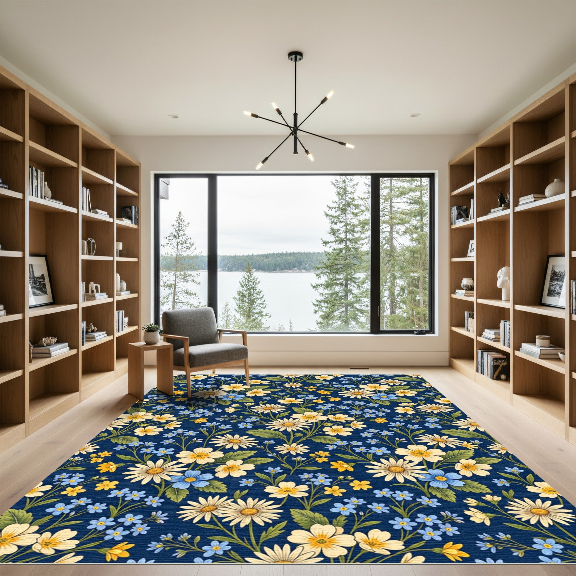 Midnight Daisy and Primrose Garden Floral Rug