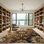 Golden Celestial Sunburst Geometric Medallion Rug