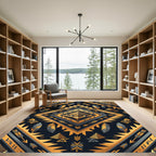 Golden Obsidian Geometric Aztec Feather Rug