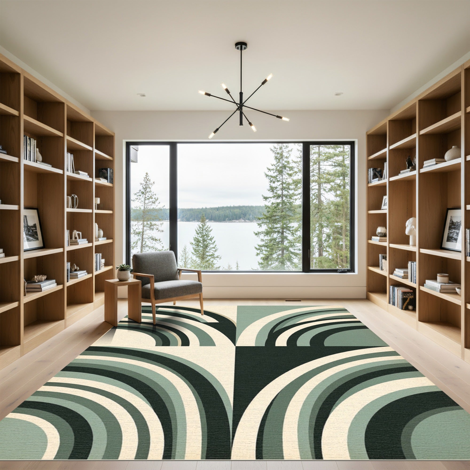 Modern Sage Green Arc Geometric Rug