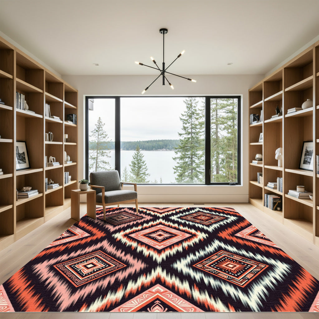 Coral Geometric Diamond Ethnic Rhombus Rug