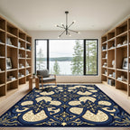 Deep Blue Gold Floral Arabesque Rug