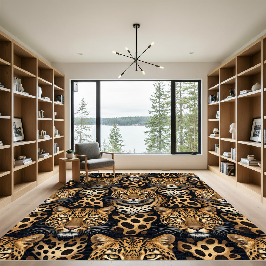 Leopard Faces Black Spotted Cream Rug