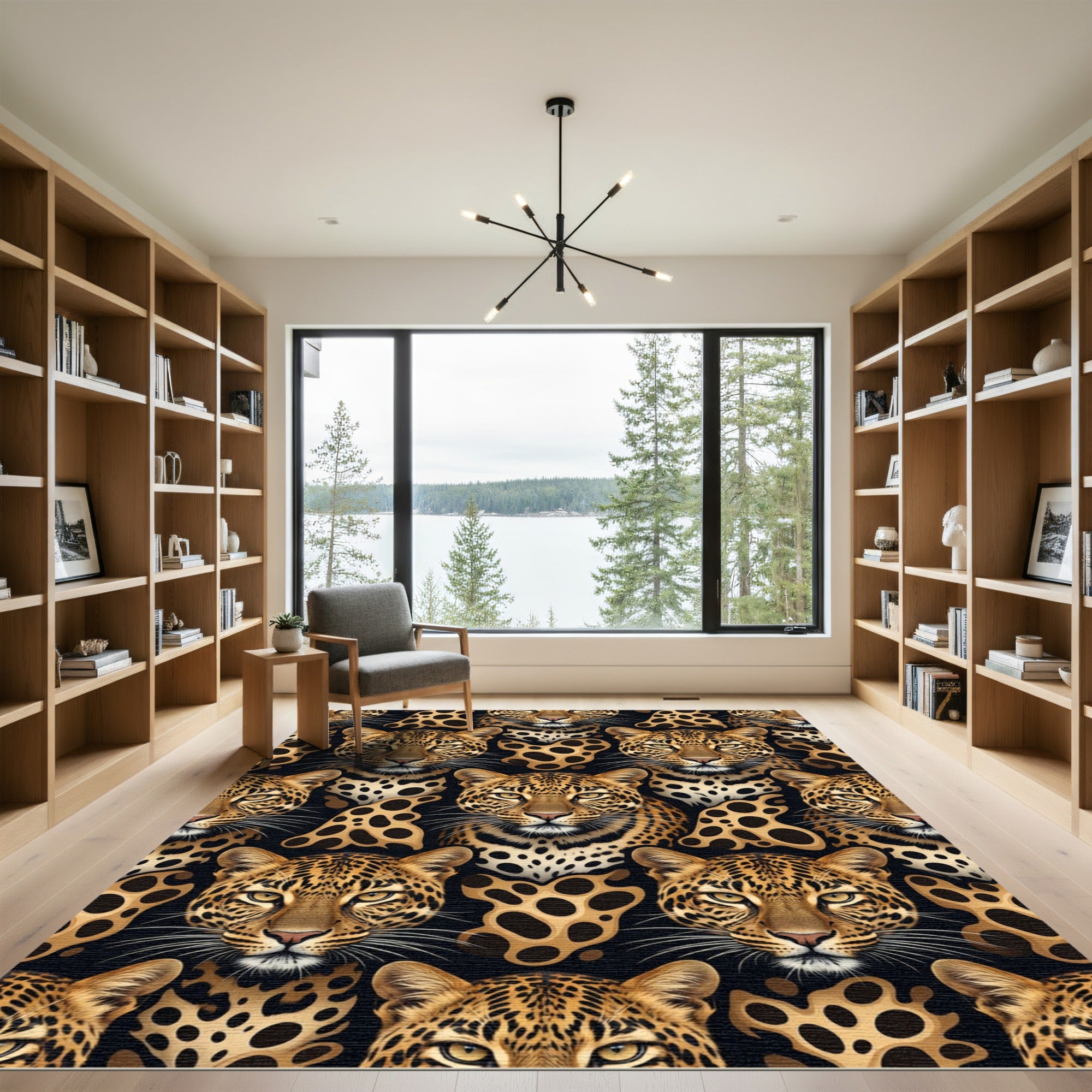 Leopard Faces Black Spotted Cream Rug