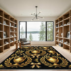 Golden Neoclassical Urn Wreath Scroll Rug