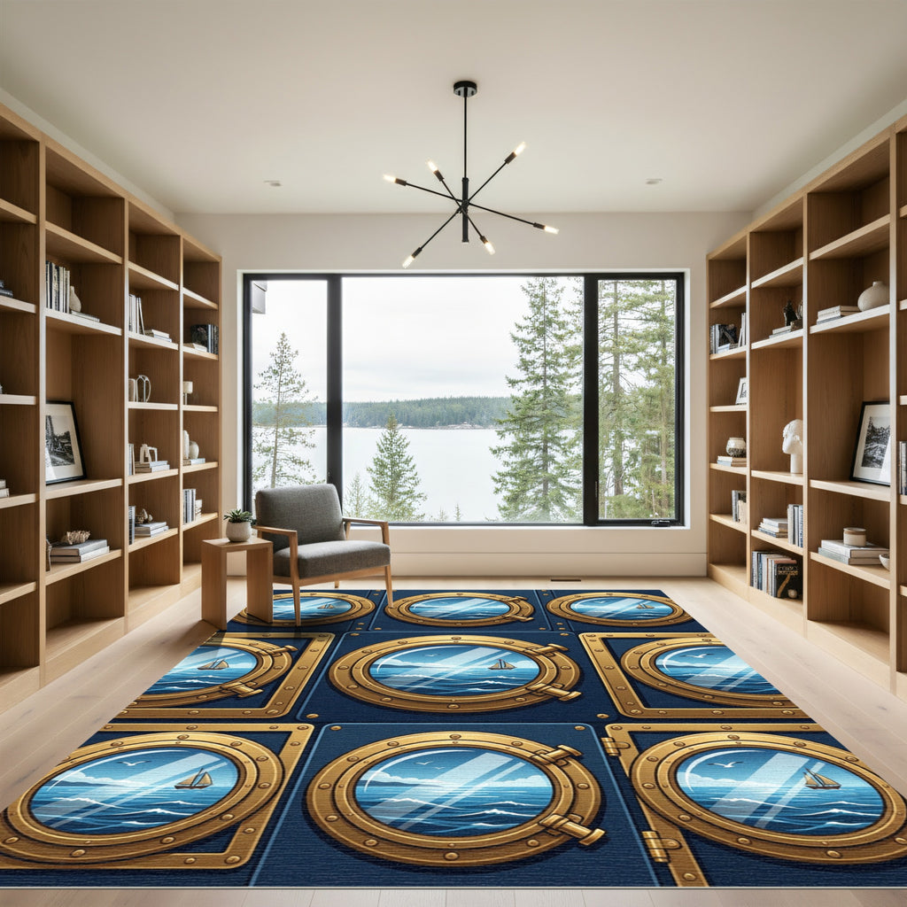 Nautical Porthole Sailboat Ocean View Rug