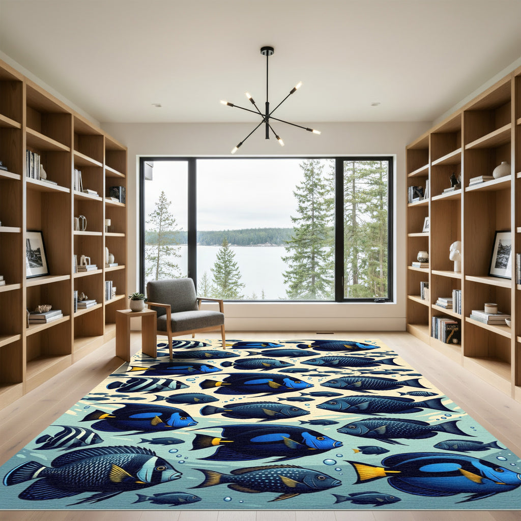 Deep Blue Tropical Fish Schooling Rug