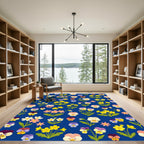 Pansy Garden Blue Floral Arrangement Rug