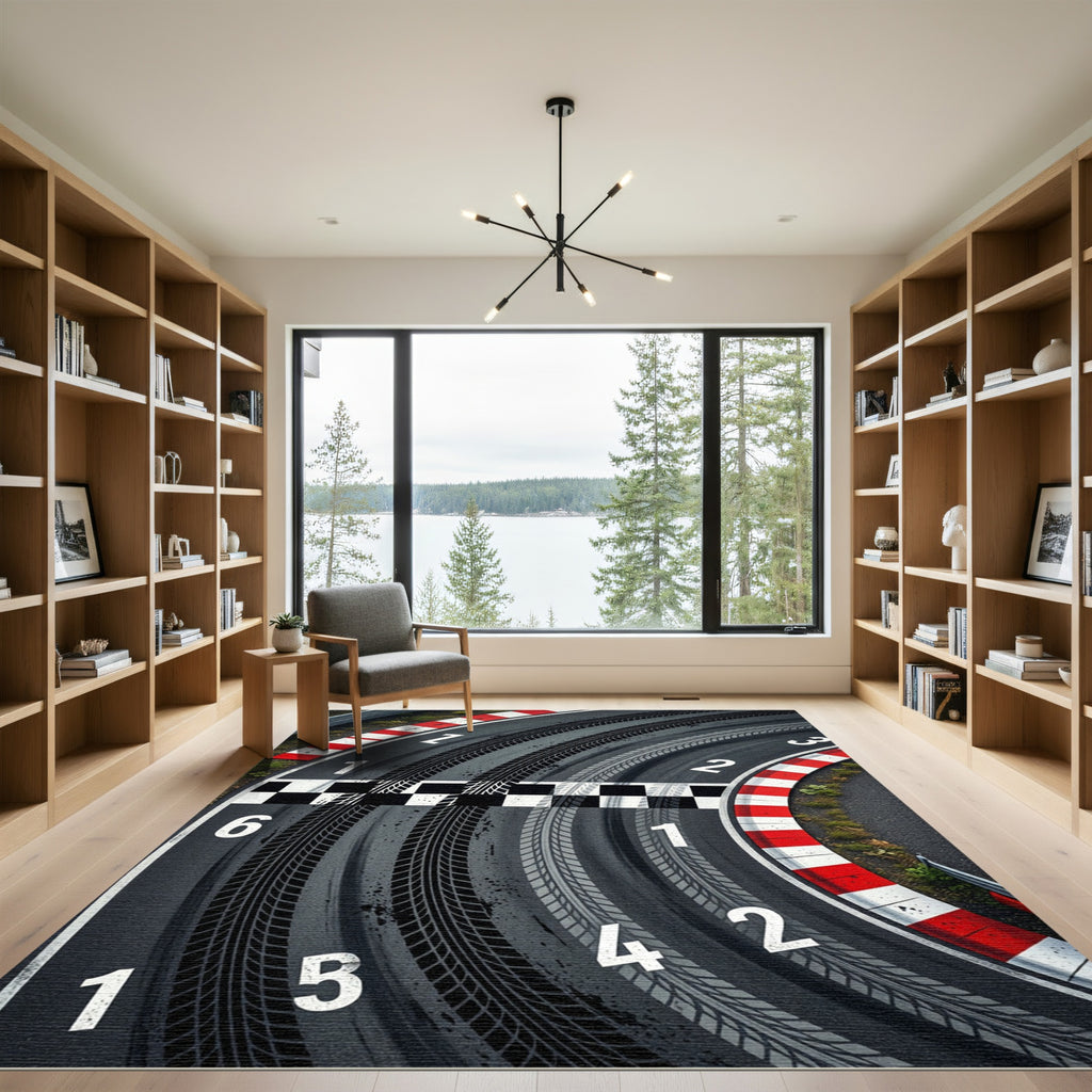 Asphalt Racetrack Monochrome Speed Curve Rug