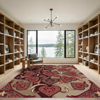 Crimson Red Heart Rose Filigree Rug