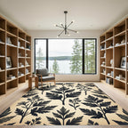 Monochromatic Botanical Charcoal Fern Foliage Rug