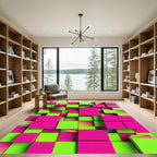 Vibrant Neon Pink and Green Geometric Block Rug