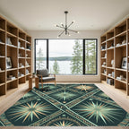 Teal Peach Sunburst Diamond Tribal Rug