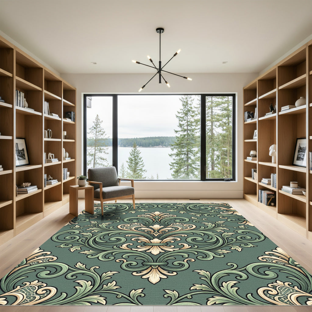 Emerald Green Baroque Floral Rug