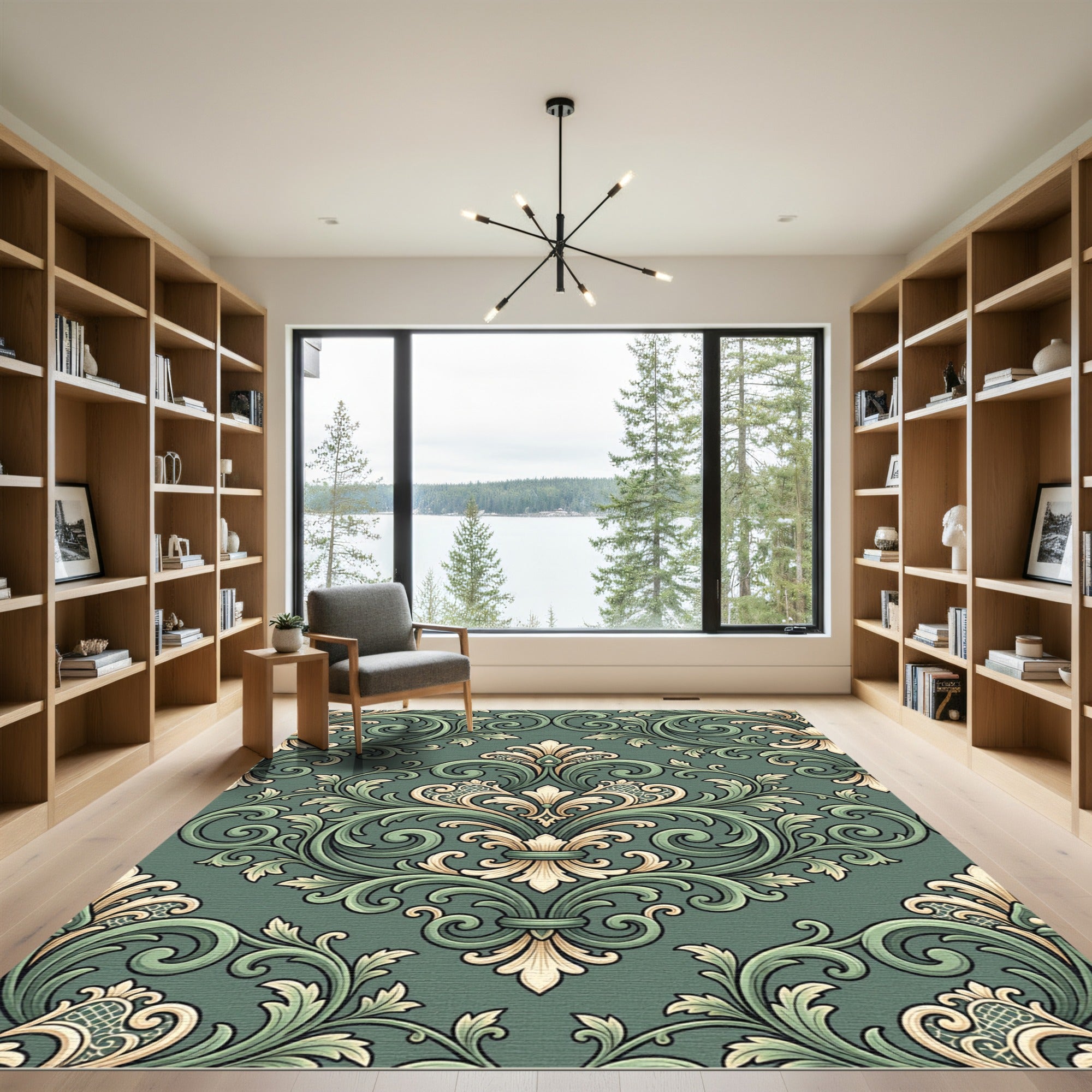 Emerald Green Baroque Floral Rug