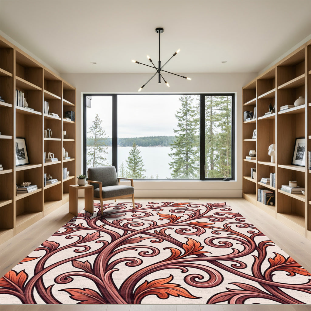 Ornate Scrollwork Vine Crimson Rug
