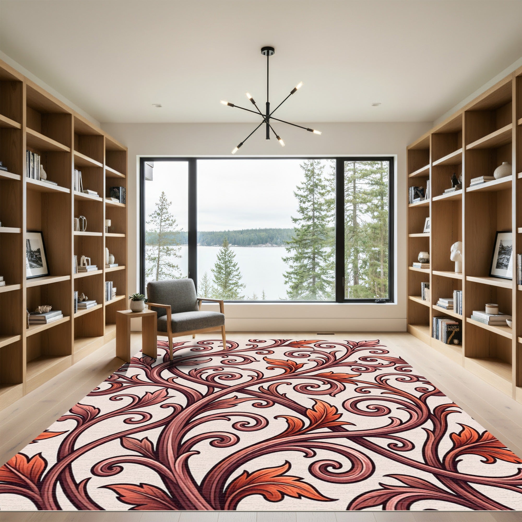 Ornate Scrollwork Vine Crimson Rug