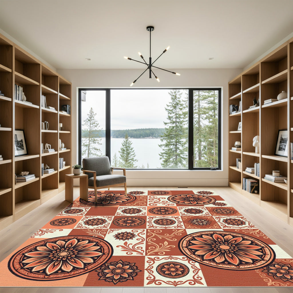 Terra Cotta Floral Medallion Arrangement Rug