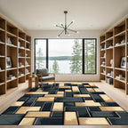 Black Tan Interlocking Rectangles Rug