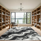 Monochrome Abstract Fluid Marble Swirl Rug
