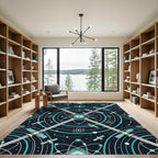 Cosmic Teal Satellite Orbit Rug