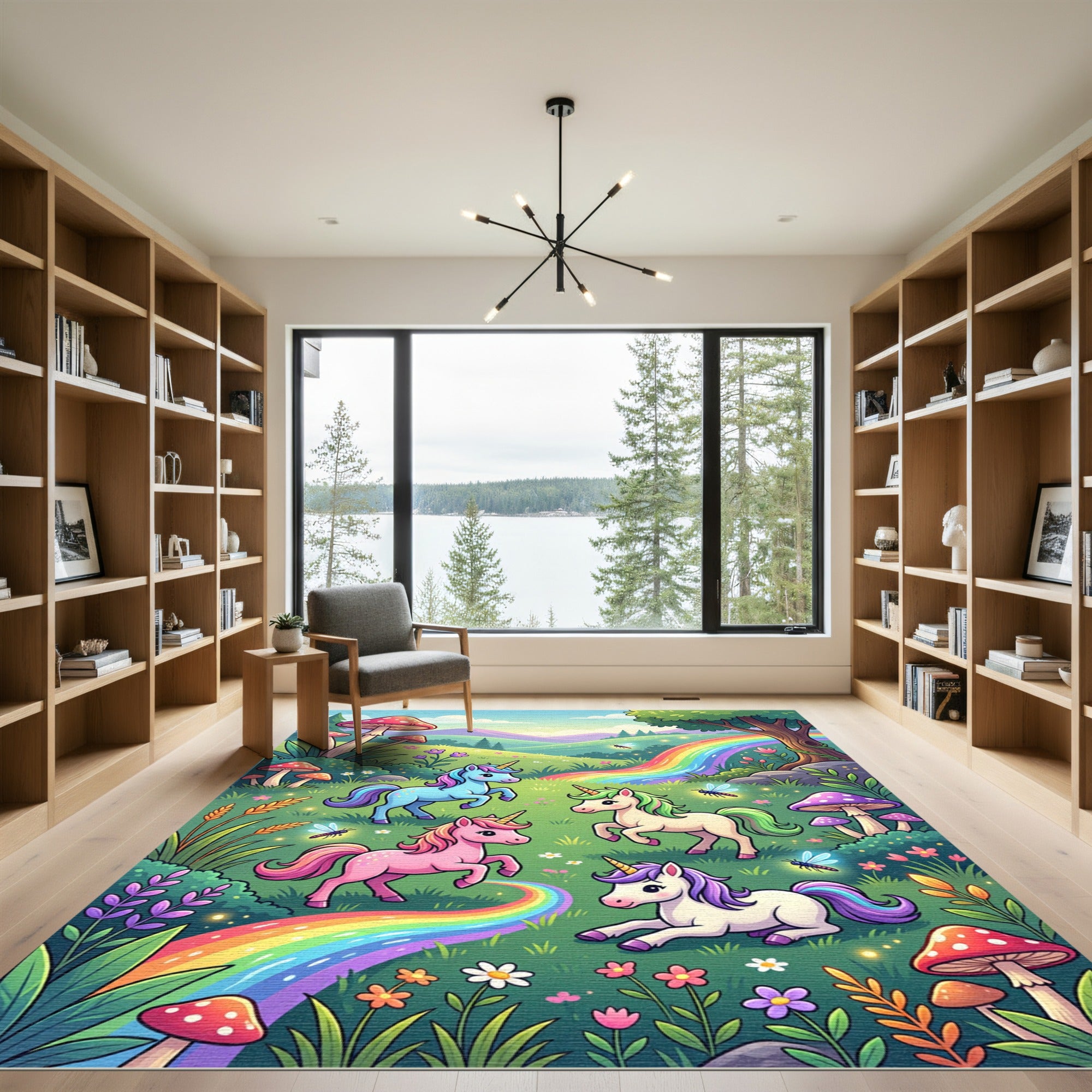 Whimsical Pastel Unicorn Rainbow Meadow Rug