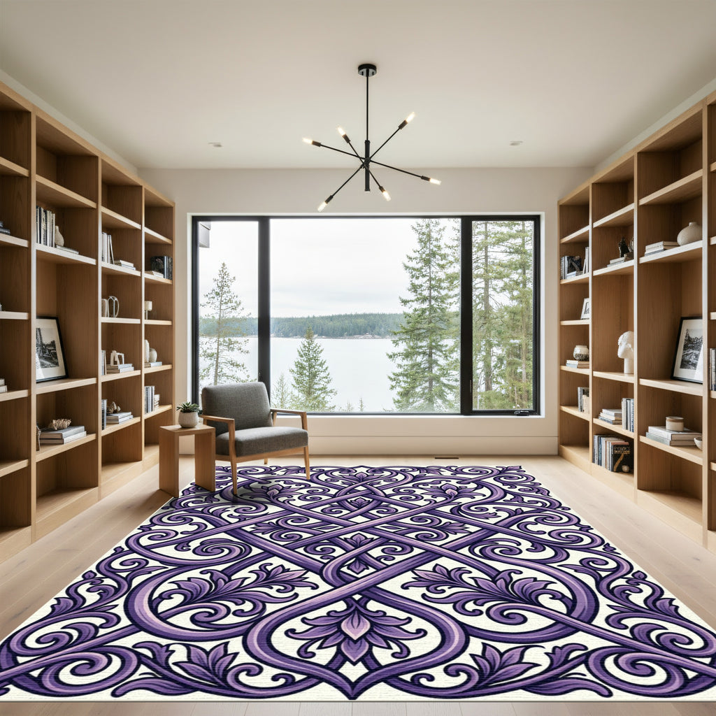 Royal Purple Ornate Scroll Lattice Rug
