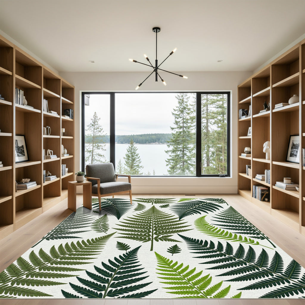 Green Fern Leaf Arrangement Rug