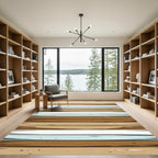 Rustic Brown White Blue Wood Grain Rug