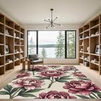 Vintage Pink Peony Botanical Art Rug